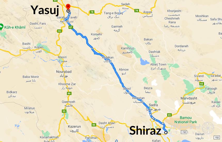 Shiraz to Yasuj Route
